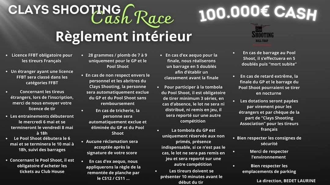 Clays Shooting Cash Race 9-10 May